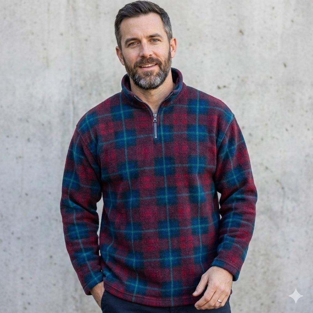Badge Men’s Plaid Fleece Pullover Size L